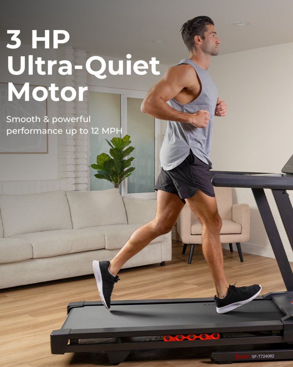 SunnyHealthFit's tweet photo. Bring premium technology and performance to your home gym with our Ultra T10 Smart Treadmill. With a vivid 10-inch touchscreen and Wi-Fi connectivity, it allows you to stream entertainment, monitor real time stats, and access our @sunnyfitapp with thousands of trainer led workouts and over 10,000 scenic global routes.⁠
Travel the world right in your living and reach up to 12MPH with 12% automatic incline across 15 levels. Link in bio.🔗⁠