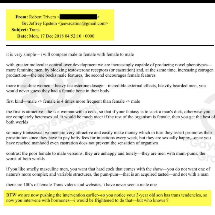 This email proves that no child is born ‘gender confused’
It’s an agenda being pushed onto the ‘goyim’ (as Jeffrey Epstein would say)

They are experimenting on our children and worst of all our Government and Education Departments are facilitating it.