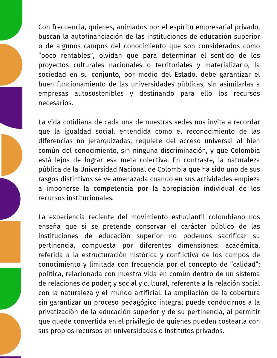 Reitero el agradecimiento a las y los integrantes de la comunidad universitaria que promovieron y apoyaron, con razón y sentido críticos, la propuesta de transformación de la institución y la vida académica elaborada de forma colectiva; 

1/3