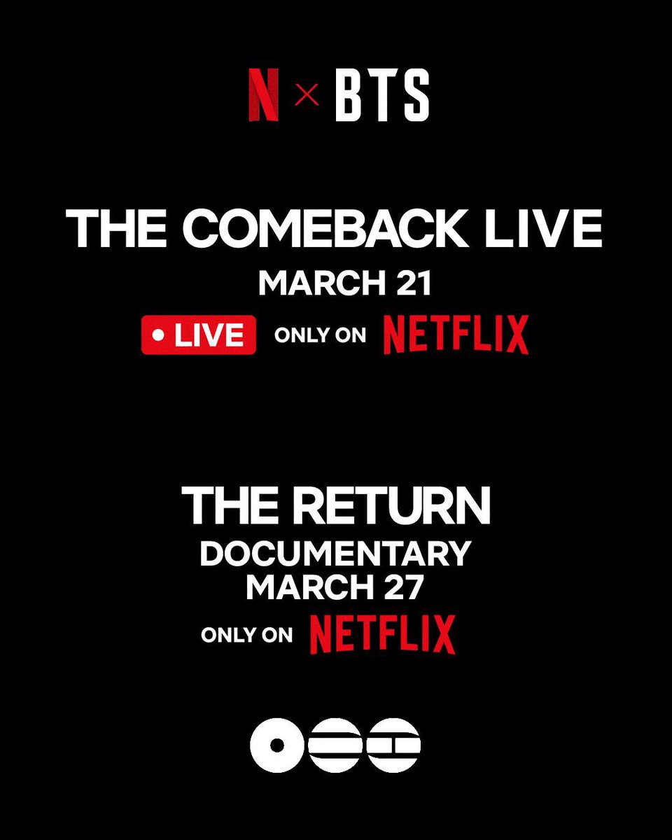 Netflix announces it will livestream BTS’ comeback concert at Gwanghwamun Square on March 21, and reveal The Return, a documentary capturing the making of their comeback album ARIRANG, out March 27.