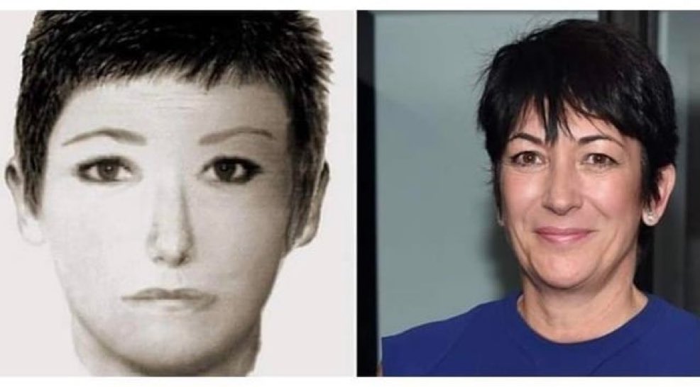 pedroprola's tweet image. à esquerda, um desenho de uma das pessoas suspeitas do rapto de Madeleine Mccann (a Maddie), divulgada no site oficial da família.

à direita, uma foto de Ghislaine Maxwell, mulher e assistente do traficante de mulheres e crianças Jeffrey Epstein, que está presa.