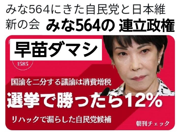 嘘つき早苗‥年期の入ったベテラン高市の嘘八百ですよ～日本人564だぁ～
バラマキ画像です↘
