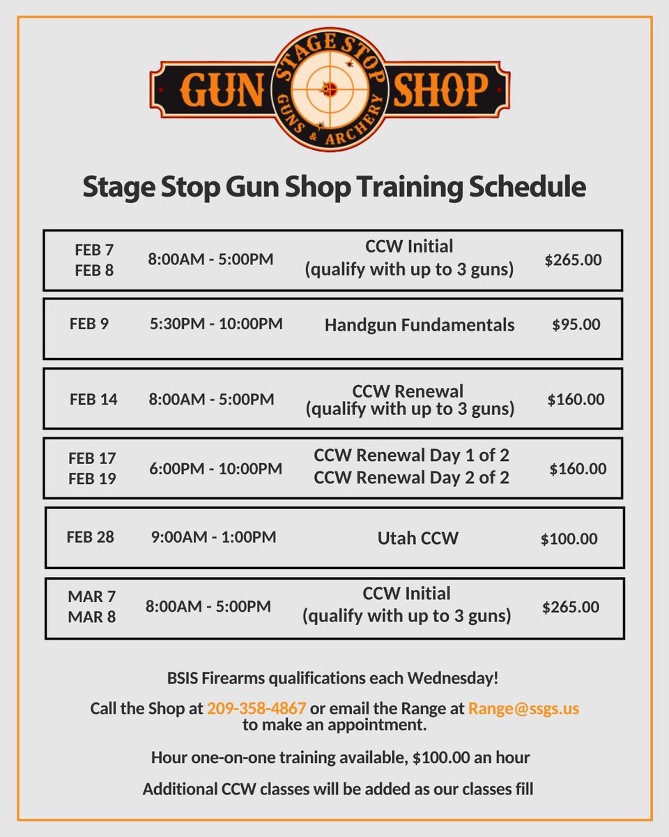 stagestopgun's tweet image. Ready to get your CCW? Our CCW Initial course is happening this weekend! Call or stop by the shop to reserve your spot. Payment is required upfront.

#StageStopGunShop #CCWTraining #CCWClass
