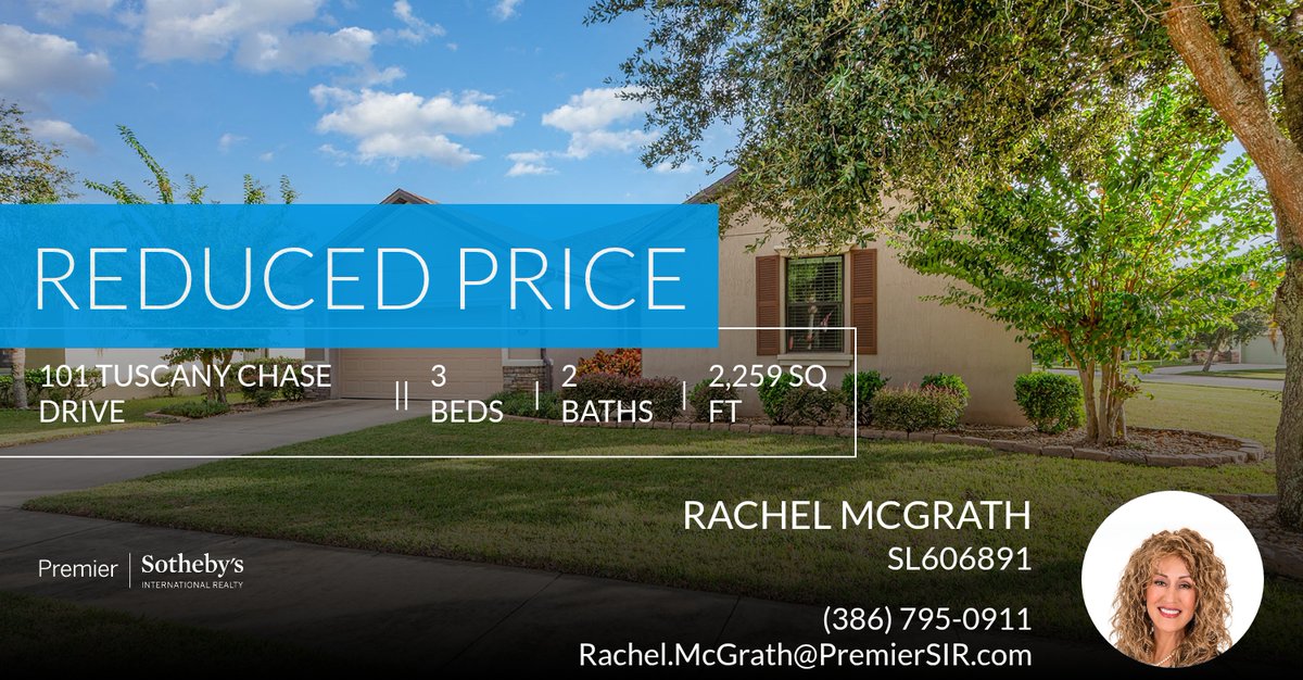 📍 Reduced Price 📍 This recently reduced home at 101 Tuscany Chase Drive in Daytona Beach won't last long, so, don't wait to set up a showing! Reach out here or at (386) 795-0911 for more information!

Rachel McGrath
Sales Assoc... homeforsale.at/101_TUSCANY_CH…