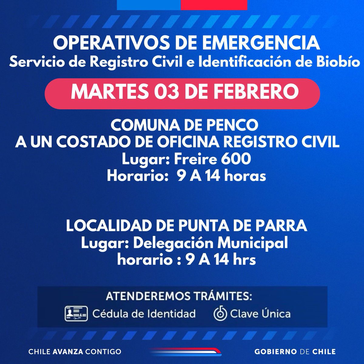 Este martes 03 de febrero continuamos con los operativos de emergencia, habilitando dos puntos de atención para apoyar a la comunidad damnificada por los incendios.
Infórmate aquí ⬇️sobre los lugares y horarios: