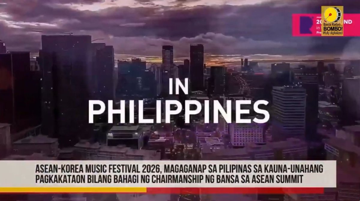 Bilang bahagi ng chairmanship ng Pilipinas sa ASEAN Summit 2026, magaganap sa bansa sa kauna-unahang pagkakataon ang ASEAN-Korea Music Festival o Round Festival at ito ay katatampukan ng mga bigating Asian artists.

Watch: youtu.be/bf9qtFrETrE?si…