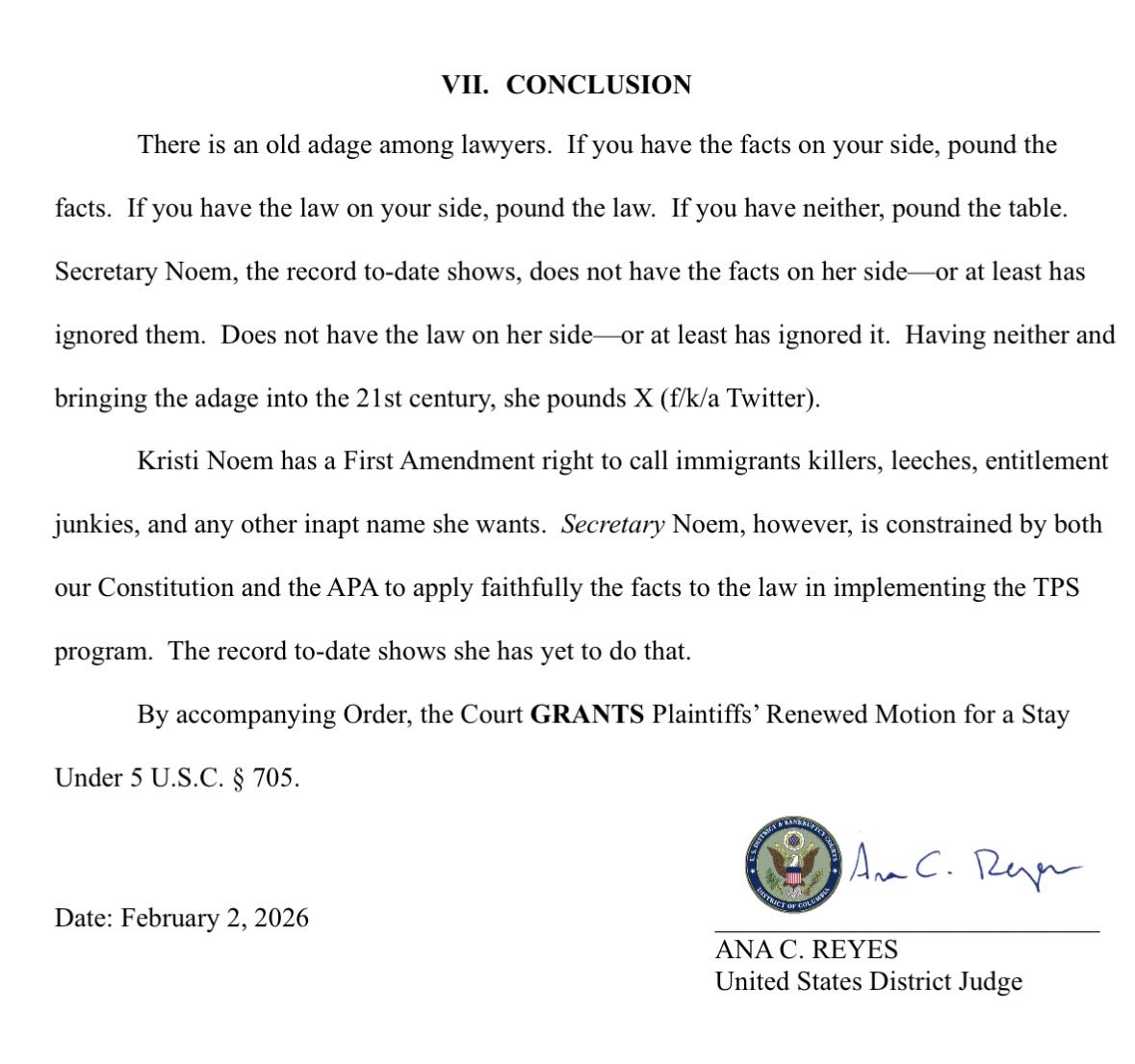 BREAKING: Federal judge Ana Reyes blocks the Trump administration from ending the Temporary Protected Status (TPS) of more than 350,000 Haitian immigrants.

In a scathing opinion, she says DHS Secretary Kristi Noem does not have the facts or law on her side. <a href="/CBSNews/">CBS News</a>.