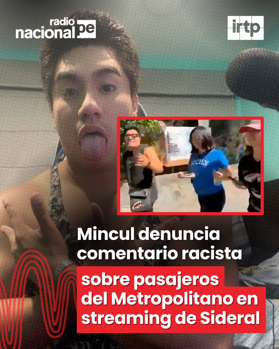 RadioNacionalFM's tweet photo. 🔴 Mincul expresó su rechazo tras los comentarios despectivos, realizados en una transmisión en el canal del streamer Sideral, contra usuarios del Metropolitano.
👉 Además, informó que el hecho se ha puesto en conocimiento del Ministerio Público.
#RadioNacional #Mincul #Sideral https://t.co/es0GAV8RvK