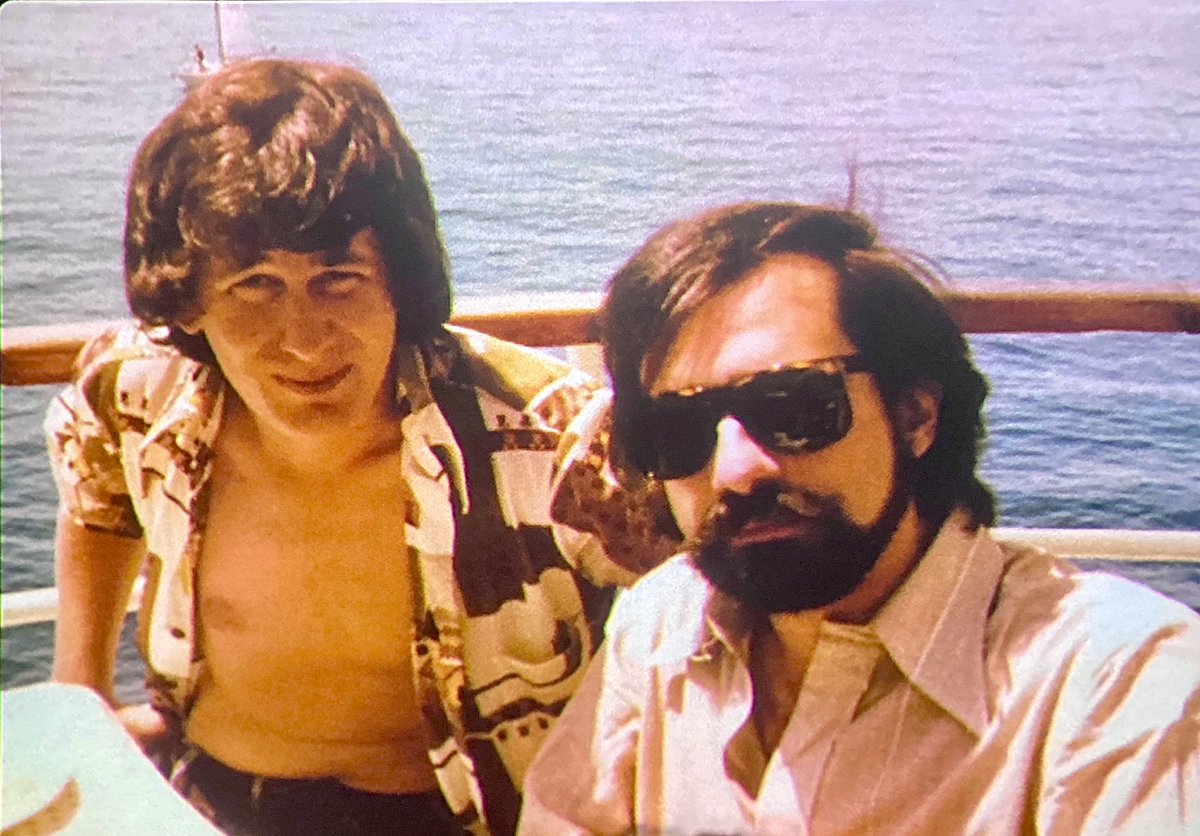 Martin Scorsese visiting Steven Spielberg on the set of Jaws.