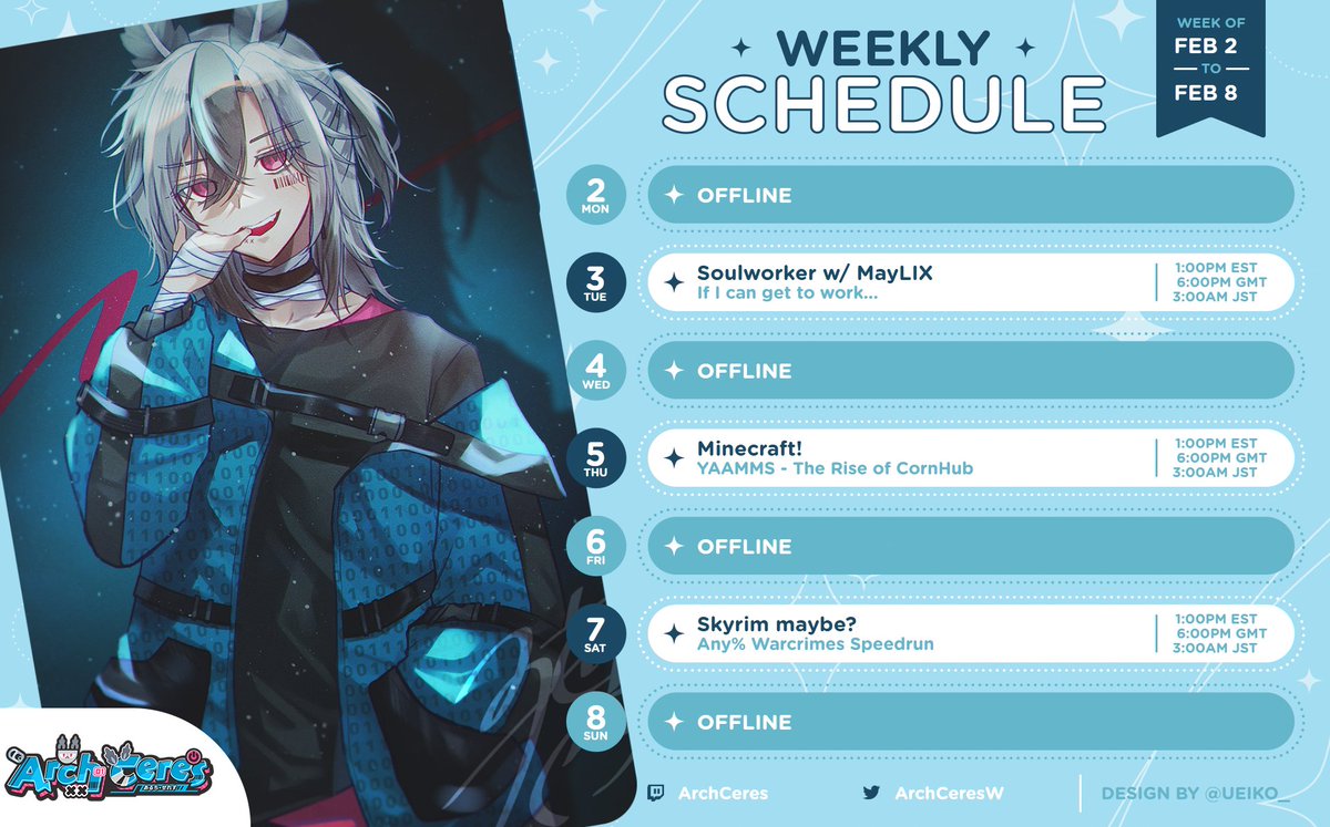 📅WEEKLY SCHEDULE!
This one starts my streak, now that I've automated the process of making them, I should have them every week!