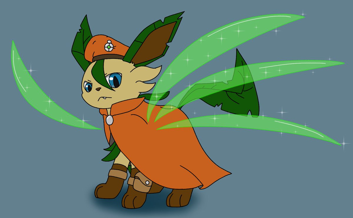 Here's another PMD OC of mine: Lingon the Leafeon. A serious and dedicated member of the Exploration Team Federation, he works as a rescuer and engineer. He's also a skilled fighter; linking Swords Dance and Leaf Blade allows him to wield up to 6 floating energy blades.