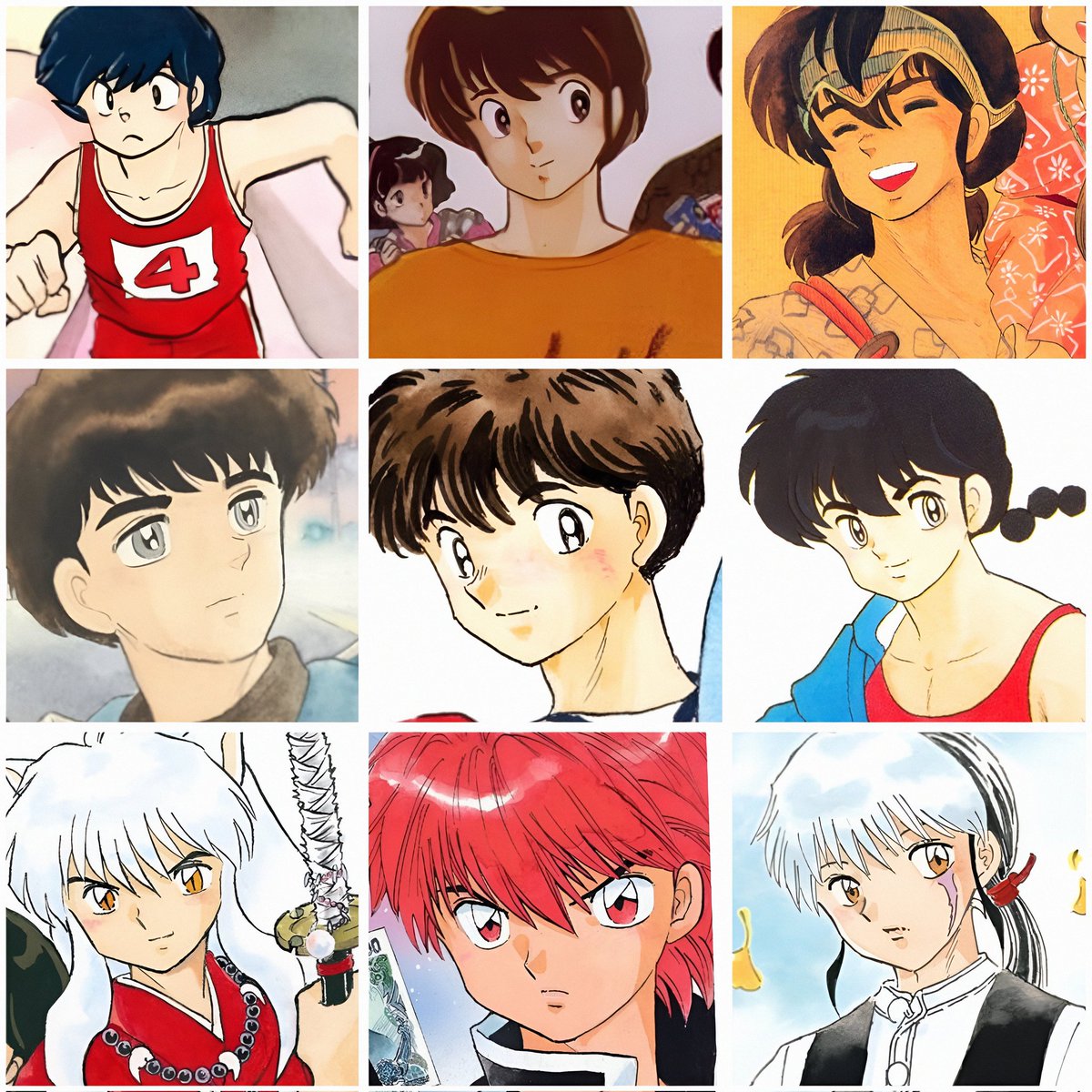 CinFanfics's tweet photo. Todos los protas de Rumiko 🤭 (en la imagen de las chicas, me olvidé de Suzuko 🤦♀️).
#Ataru #Godai #Shukumaru #Yuta #Kosaku #Ranma #Inuyasha #Rinne #Mao ❤️ https://t.co/NTXtiIT6dK