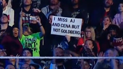 LuigiWrestling's tweet photo. "Echo de menos a AJ Styles y a John Cena pero no a Goldberg" 😭😭😭 #WWERAW https://t.co/ksIm8d6j8t