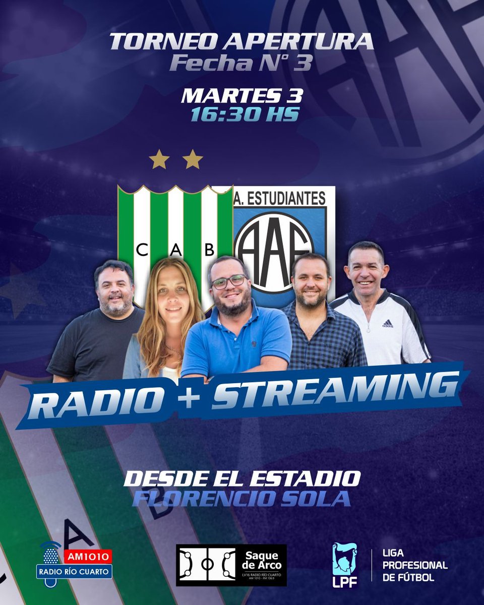 POR EL PRIMERO EN PRIMERA 👕 

Radio AM 1010 y FM 106.9 + Streaming YouTube: LV16 Multimedio   

🗓️ Martes 3
⏰ 16:30
🏟️ Florencio Sola

🎙️ Relatos: Julián Marengo 
🧠Comenta: Federico Velázquez
🎤Vestuarios: C. Olivera 
💻Central Inf: J. Oviedo y C. Cuello

#EstudiantesRC