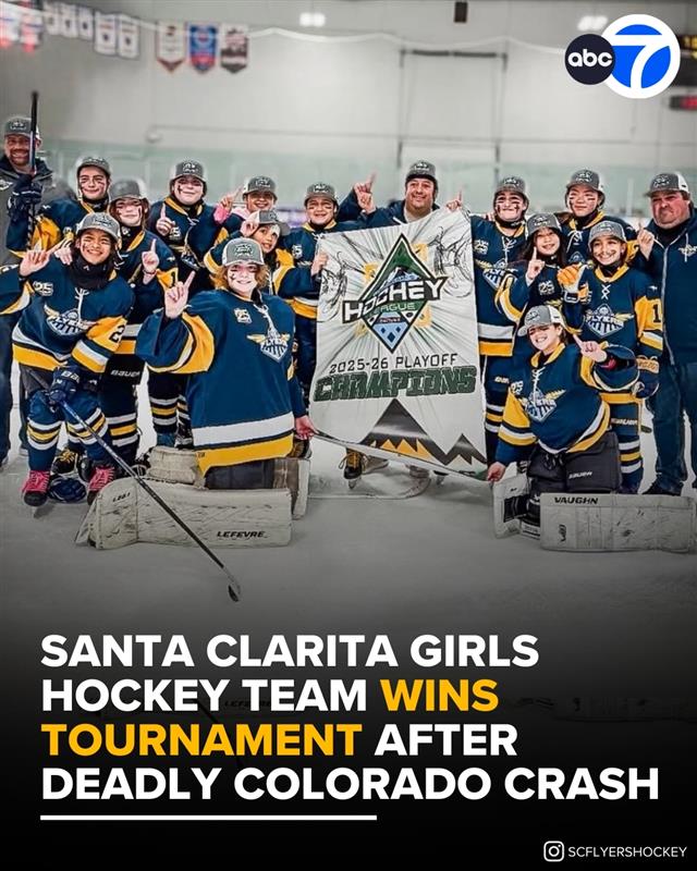 ABC7's tweet photo. A Santa Clarita girls hockey team chose to play through their pain after they were involved in a deadly crash in Colorado, and now they're bringing home a trophy.

Read more at https://t.co/ayYeY9Antu https://t.co/AYqh8Luqaq
