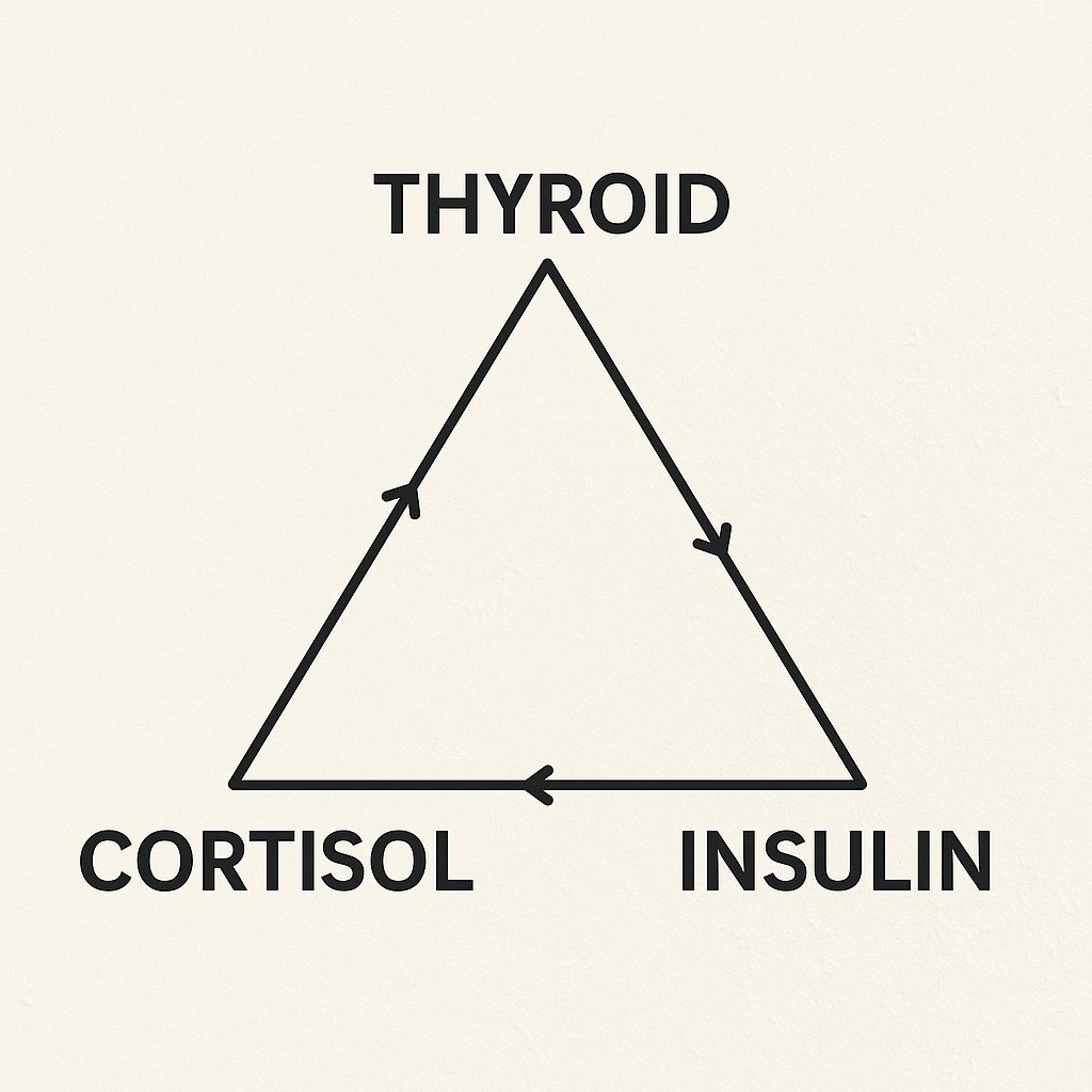 KristenJakobitz's tweet image. The Thyroid-Cortisol-Insulin trio is a triangle of chaos. If one is off, the others follow. Don't just check TSH - ask your doctor for a full thyroid panel, and check fasting insulin and cortisol. They are all connected. #ThyroidHealth #MetabolicHealth #HormoneBalance