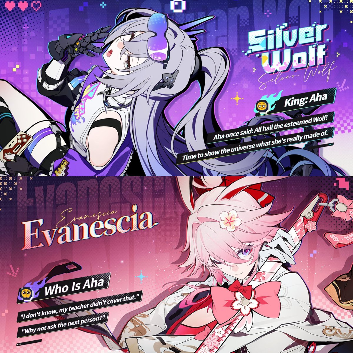 1st half: Silver Wolf
2nd half: Evanescia
Silver Wolf is the Anniversary Main Push Character, not Evanescia. (via Sakura Haven)Do you want to pull Silver Wolf or Evanescia?Leave your comment！bit.ly/U7BUY-TWHSR 
#HonkaiStarRail #SilverWolf #崩壊スターレイル #銀狼 #Evanescia