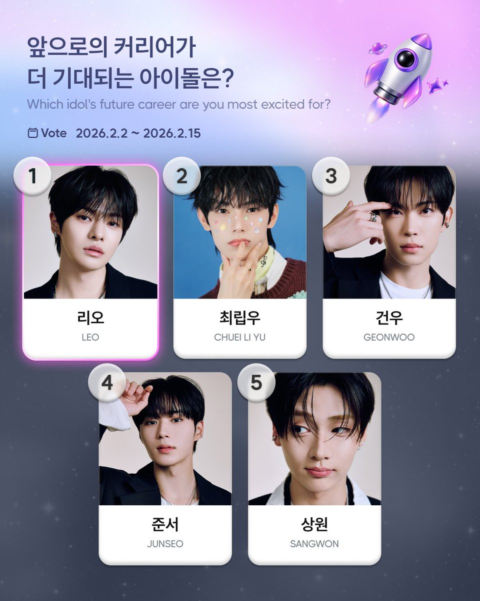 kiwing_official's tweet image. [🥝#키윙_테마]

🎉FINALLY DEBUTED!
🏆앞으로의 커리어가 더 기대되는 아티스트는?
(Which artist's future career are you most excited for?)
🎁1위 : 단독 온라인 기사
🗓️투표 기간 : 02.02 ~ 02.15

1. #리오 #LEO #ALPHADRIVEONE #ALD1 
2. #최립우 #CHUEILIYU
3. #건우 #GEONWOO #ALD1
4. #준서…