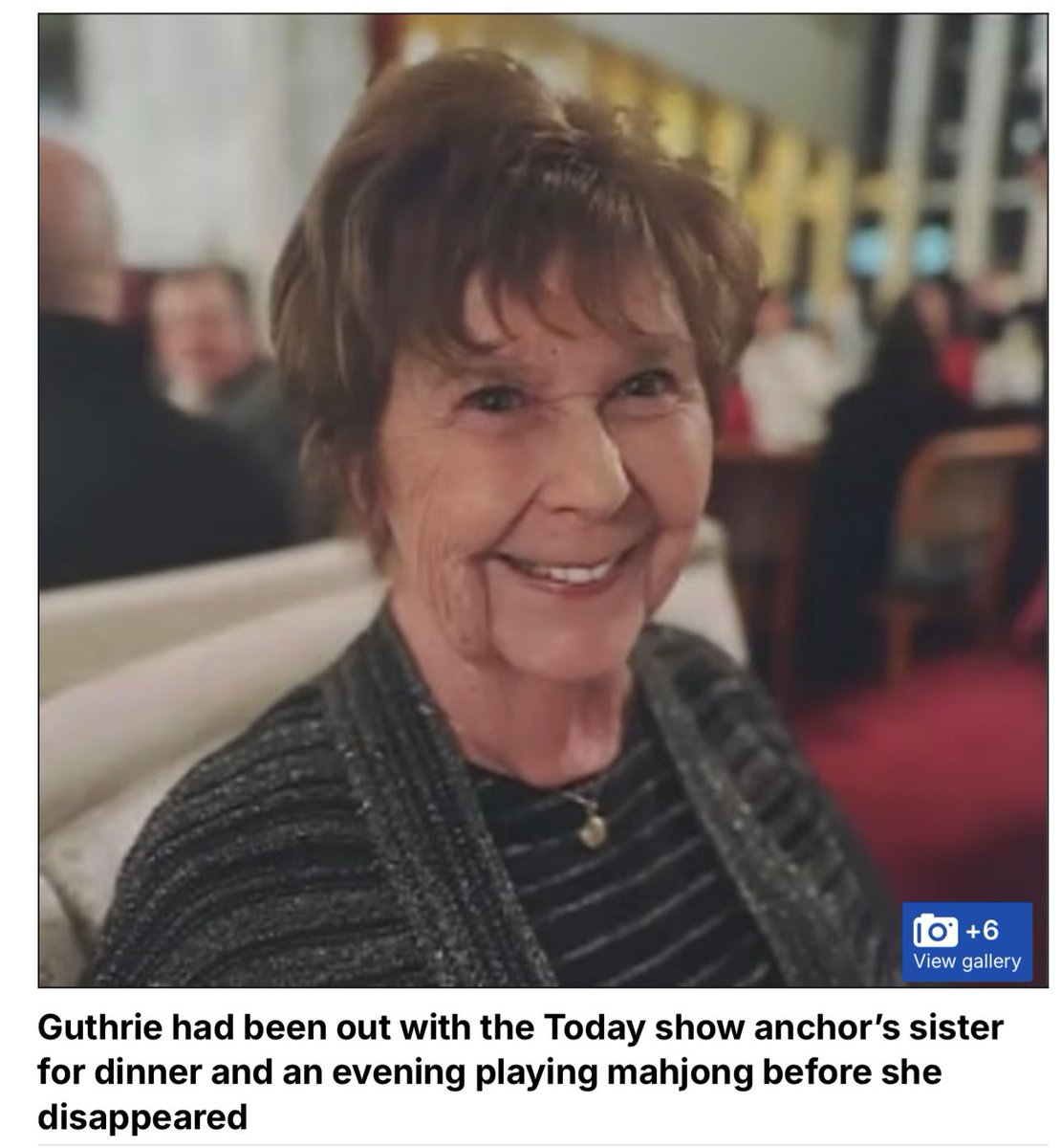 I found the article from the Daily Mail that everybody is talking about. Remember this is coming from them. 

‘Lights in the common area were all on, and Guthrie’s front door was unlocked but there were signs of forced entry.’ 

Nancy Guthrie had been out with Samantha’s sister