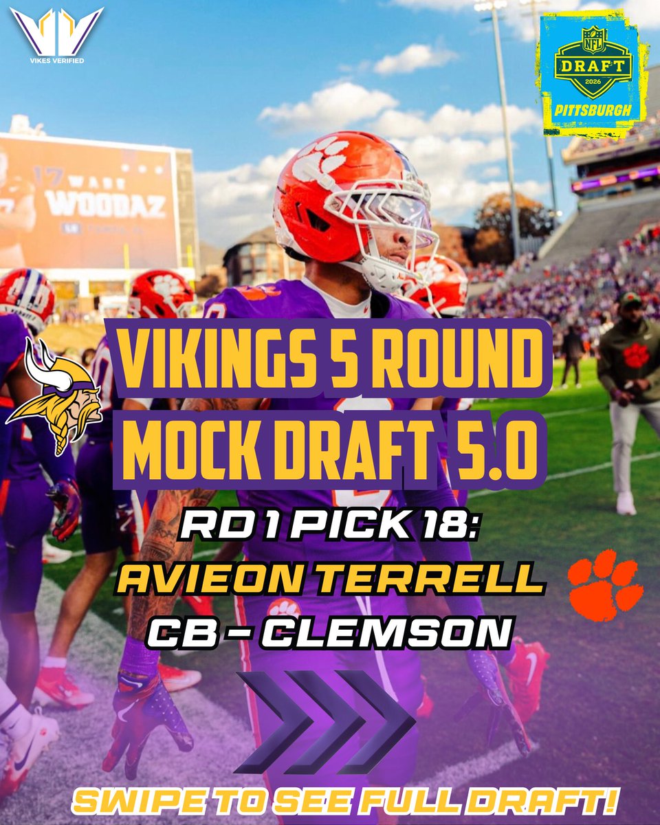 VikesVV's tweet photo. Avieon Island? 🏝️ 

- Terrell would provide an instant impact to this secondary and can play both outside and in the slot.

Full mock draft in thread ⬇️

#SKOL | @NFLDraft https://t.co/OARTq8WzkK