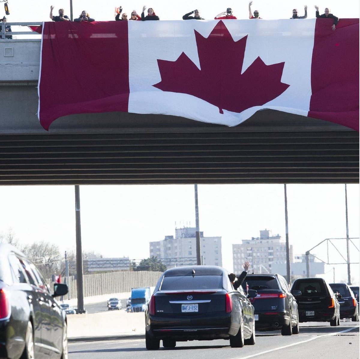 Tomorrow we welcome home Gunner Sebastian Halmagean, 24, of Hamilton, ON  killed Jan 29, 2026, near Riga, Latvia, on his first overseas deployment with Operation REASSURANCE. 🇨🇦  Our 40-foot flag will fly on the Avenue Road bridge. Let's bring our hero home. #hamont #neverforget