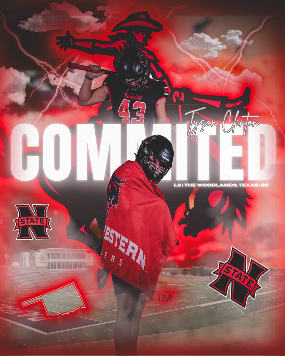 Tyson_Clinton21's tweet photo. After a great recruiting journey and praying about decisions, I am proud to announce my commitment to Northwestern Oklahoma State University ‼️#RRR #Ranger #committed  RIDE RANGERS RIDE 
@ColschenDavid @coach_kemble @extrastout72 @NickGatto @twhfootball @TheChrisRubio @KohlsSnapping @ChuckLeierer @FBCoach_P
