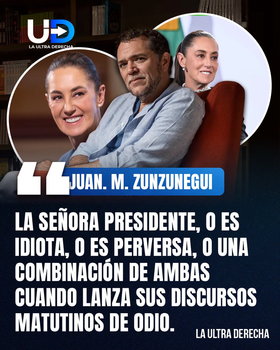 🚨¡HOY! El escritor y filósofo mexicano <a href="/JMZunzu/">Juan Miguel Zunzunegui</a>, conocido por difundir la otra cara de la historia de México a través de sus redes sociales y de sus múltiples libros, arremetió contra la presidente de la transformación de cuarta, Claudia Sheinbaum, a quien acusó de propagar
