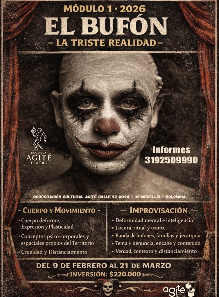 EL BUFÓN: La Triste Realidad 

El bufón observa el mundo, lo distorsiona y lo devuelve sin pedir permiso. 🤫

Transitaremos el territorio dramático del bufón, voltearemos las conductas humanas y las instituciones, entregando otras perspectivas de lo "correcto".