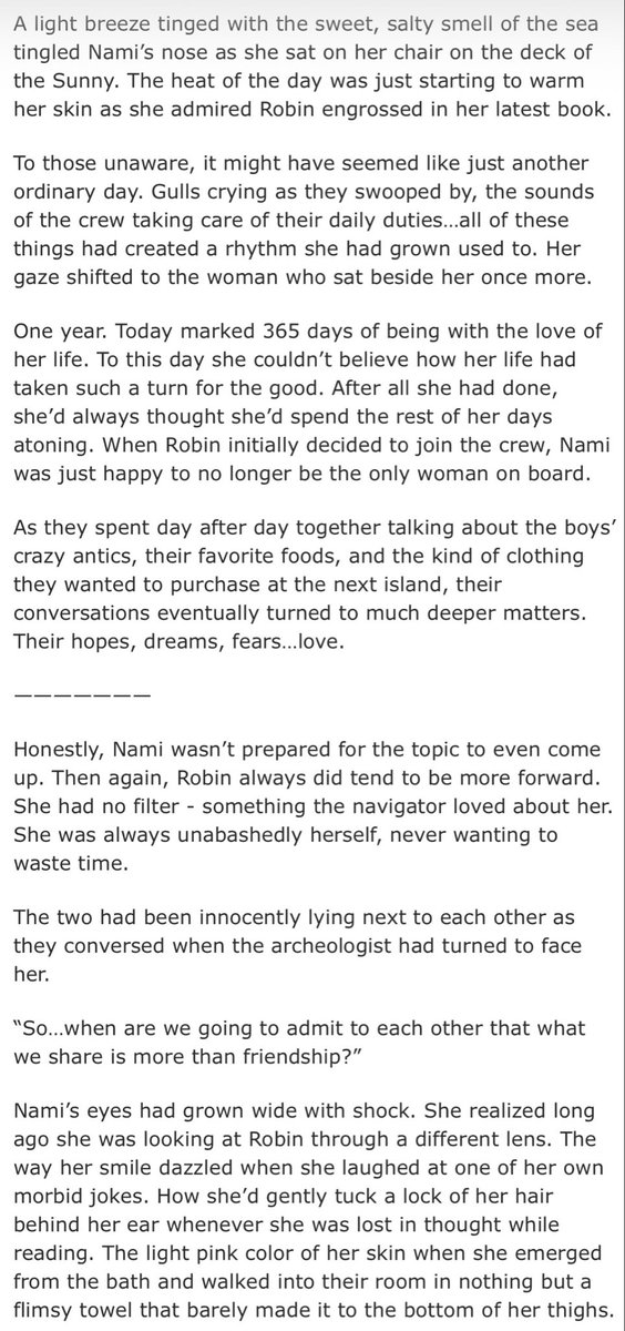 Only a few more days until our newest Nami x Robin fic drops for Robin’s birthday 🎂 For now, be sure to read one of our previous fics ✍🏻 

archiveofourown.org/works/55188427…

#namirobin #ナミロビ #onepiece