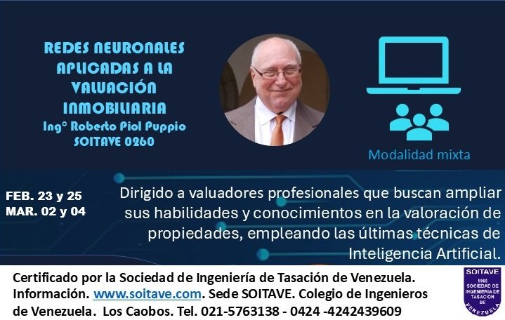 rpiol's tweet photo. El curso incluye: La Teoría de las RNA aplicada a la tasación. Talleres de clase y el Software AInet. https://t.co/uY8YxwAlGX