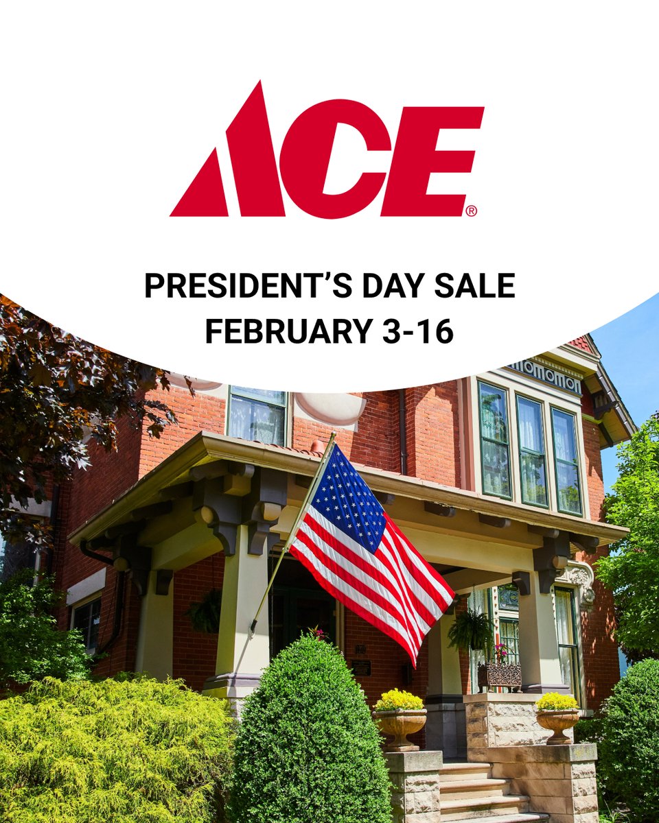 davidcityace's tweet photo. The President’s Day Sale at Ace means a great opportunity to save on everything you need for home updates, repairs, or projects in the new year. Sale prices are valid February 3-16. See our store for details. Learn more at https://t.co/5Eucx0l3HO #MyLocalAce https://t.co/3GENXWytuu