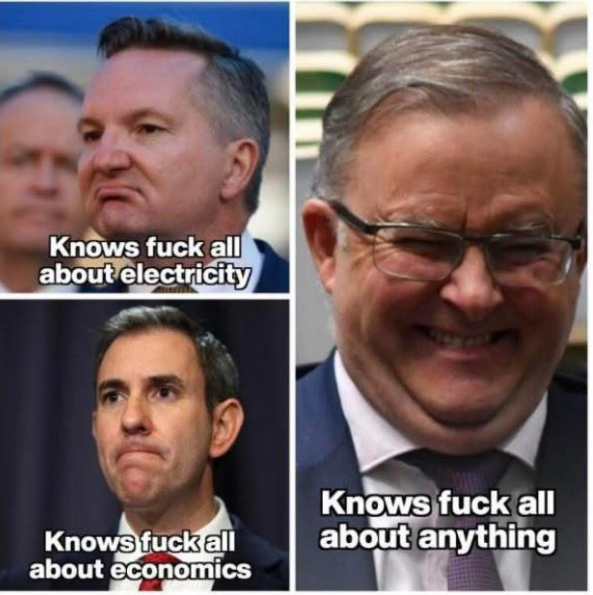 <a href="/clowndownunder/">Clown Down Under 🤡</a> They're destroying the country.  Morons at best.