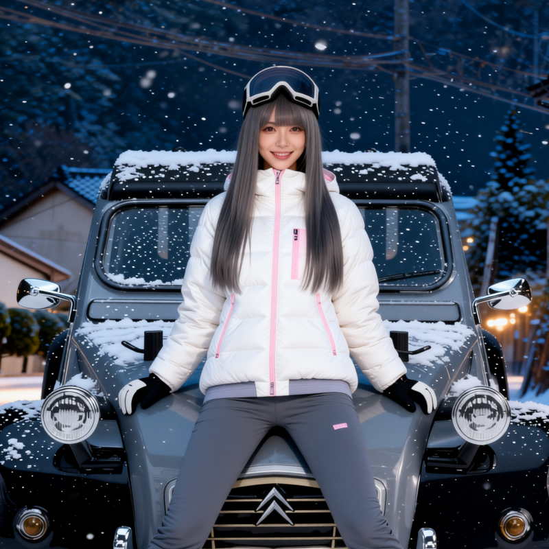 jason9394's tweet photo. Snowstorm, ski goggles and a French tin snail for a chair. ❄️🇫🇷#Citroen2CV #SnowDay #WinterSpec #NightSnow #FrenchIcon #ColdStart #CarCulture #SkiTripVibes #AI #RC #Tamiya #MChassis #M07 https://t.co/Ybff4DIKL9