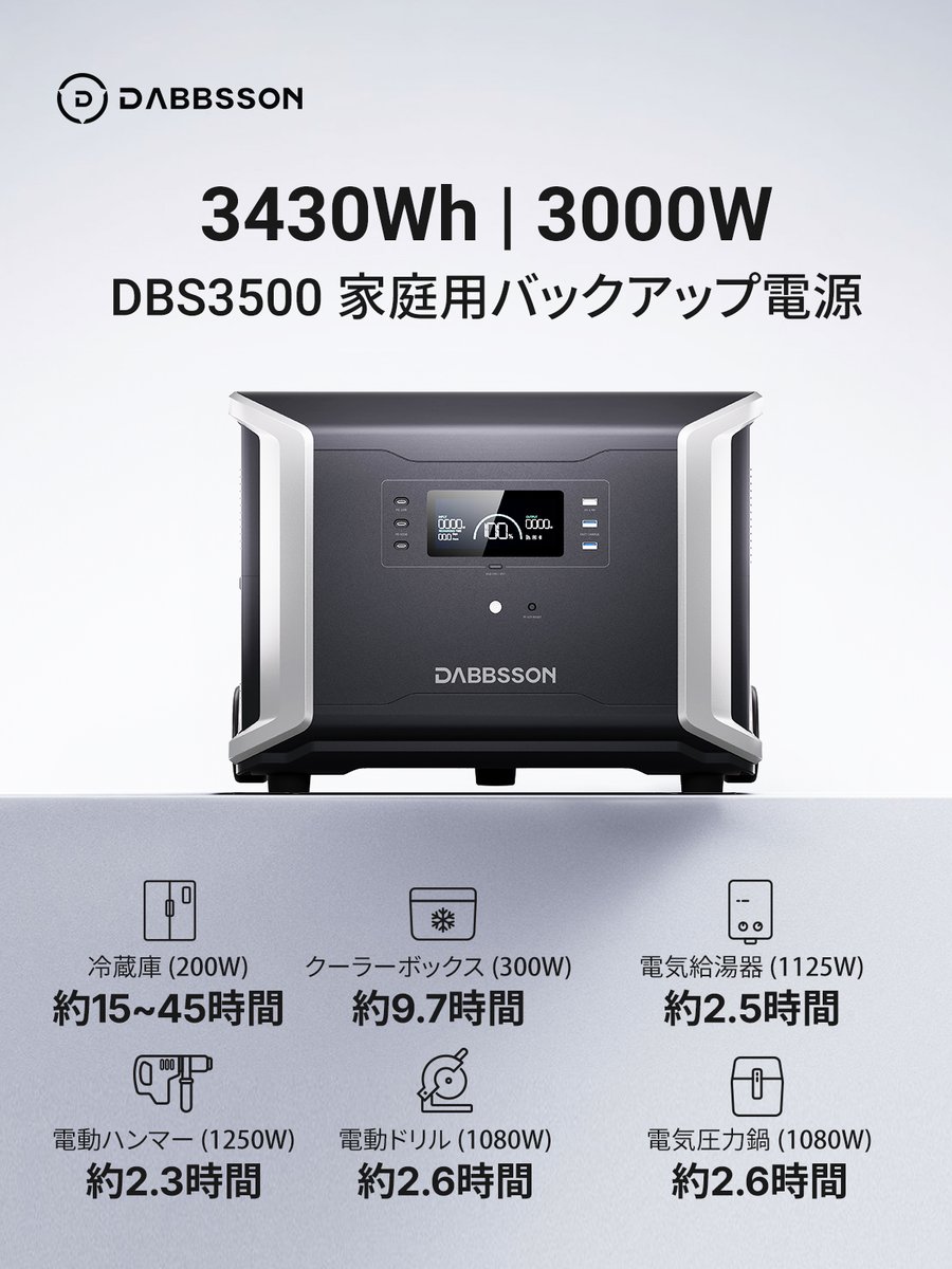DabbssonJapan's tweet photo. Dabbsson DBS3500 ポータブル電源 | 3430Wh,3000W https://t.co/64TfjpSndm