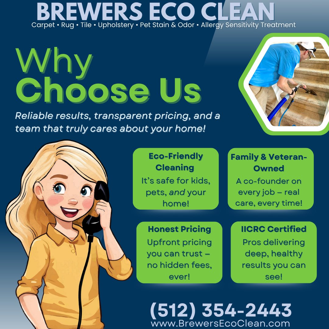 BrewersEcoClean's tweet image. Why choose us? Because the best in the Austin area means honest pricing, eco-friendly solutions, and results that speak for themselves. 🌿✨
#ChooseLocalATX #TrustedClean #EcoSmartService

📲 Call now: (512) 354-2443 or visit BrewersEcoClean.com for more info.