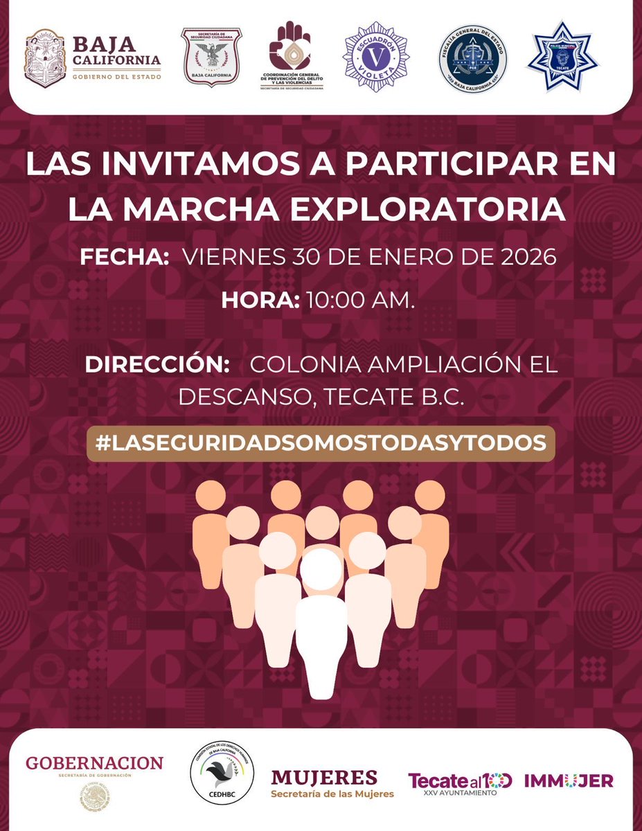 Seguimos avanzando en Tecate con una marcha exploratoria, identificando puntos de riesgo y oportunidades para mejorar la seguridad y el bienestar de la comunidad. Escuchar, observar y actuar: así se hace prevención. #PrevenciónActiva
#MarchaExploratoria
#TecateBC
#Prevención