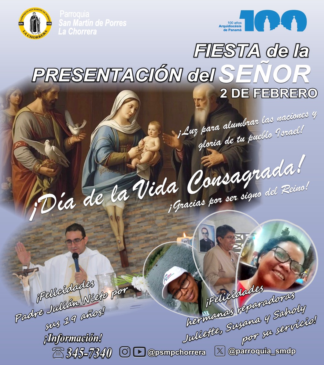 La PSMP felicita a nuestros hermanos de la Vida Consagrada: el Padre Julián Nieto, en sus 19 años y las Hermanas Reparadoras Susana Gallardo, 
Raharinirina Saholy y Juliette RAZANAMAHASOA por su servicio. 
Dios los Bendiga en su caminar y por brindarnos mensaje de Fe y esperanza.