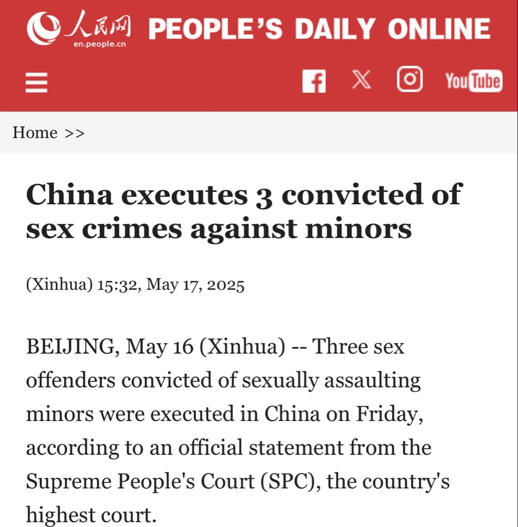 CarlZha's tweet image. Yes because China executes pedophiles