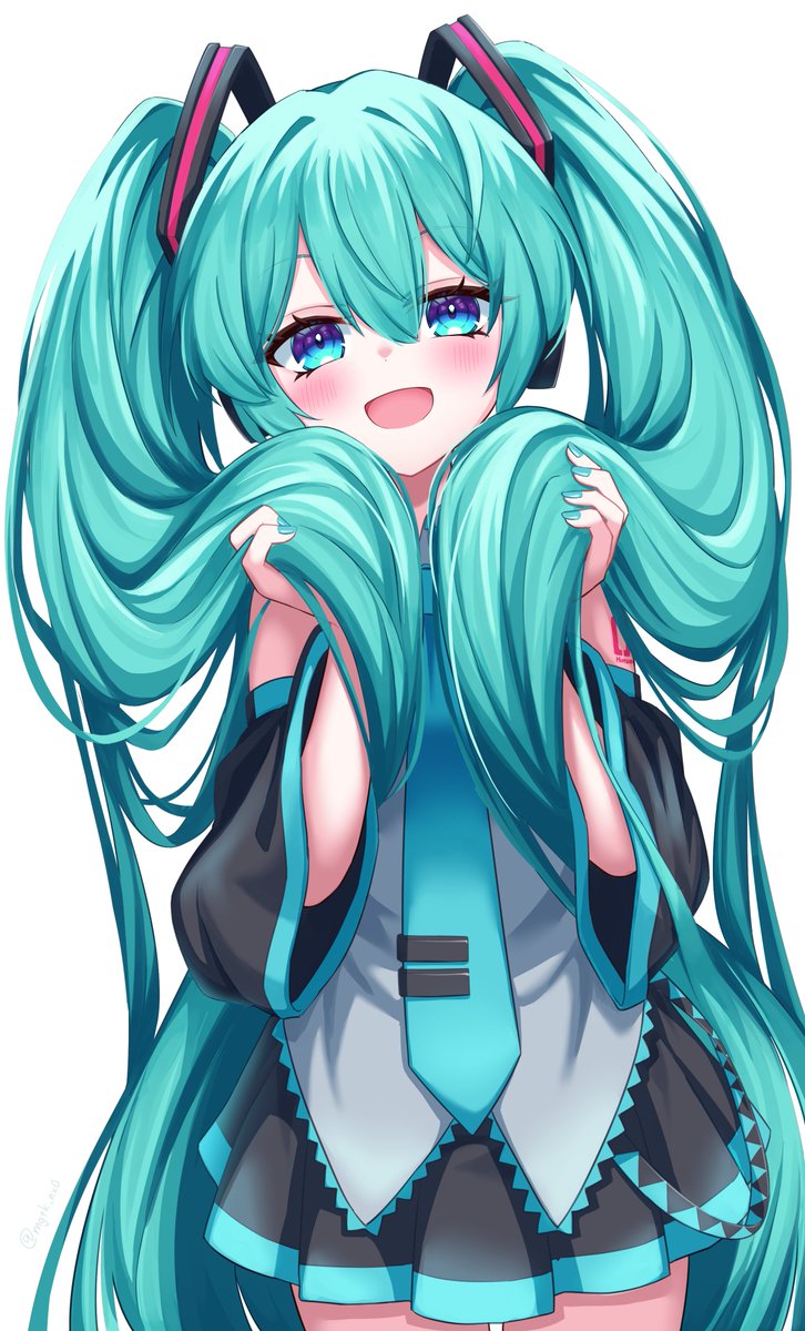 初音ミク 「#初音ミク #ツインテールの日 「ほら、意外とあったかいんですよ?」」|まがつきのイラスト