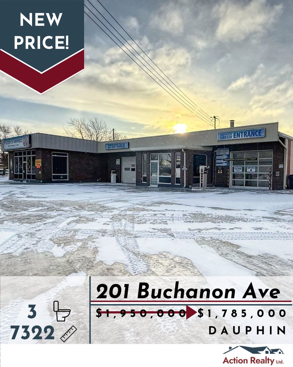 NEW PRICE ALERT! 201 Buchanon Ave in Dauphin is now $1,785,000! Check out this carwash &amp; ice cream shop here: actionrealtyltd.ca/commercial/201…