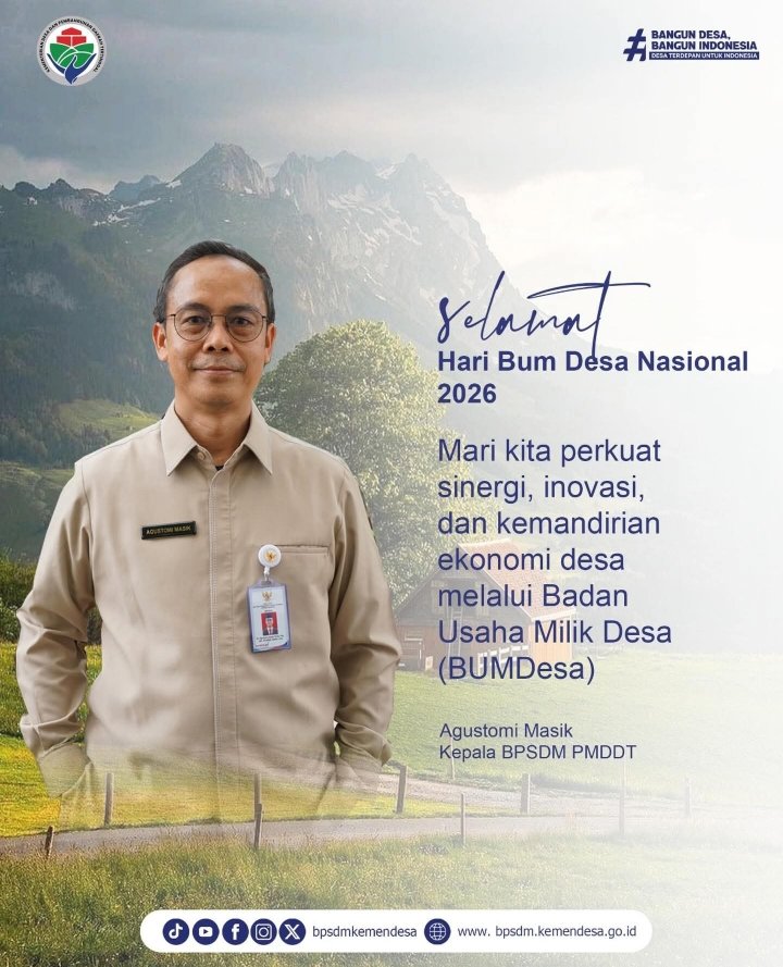 Selamat Hari BUMDesa Nasional 2025.

Mari kita perkuat sinergi, inovasi, dan kemandirian ekonomi desa melalui Badan Usaha Milik Desa (BUMDesa).

#KemendesPDT
#BangunDesaBangunIndonesia
#BpsdmKemendesPDT
#BumdesBerdaya