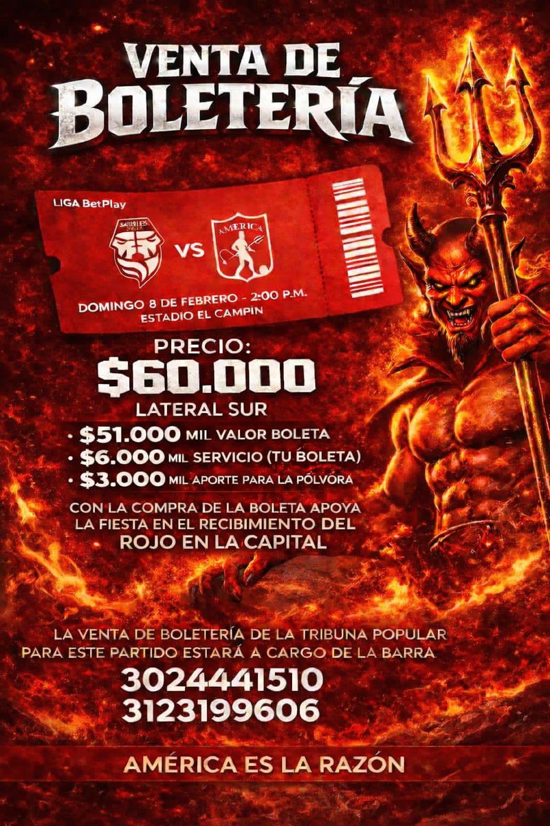 👹⚽La fiesta de recibimiento del escarlata en la capital la hacemos entre todos. Asegura tu entrada a la tribuna sur con la barra.🎟️

Con cada compra que realizan hacen posible que el carnaval nunca muera

Recuerden el precio de la boleta y en qué se va cada uno de sus aportes.