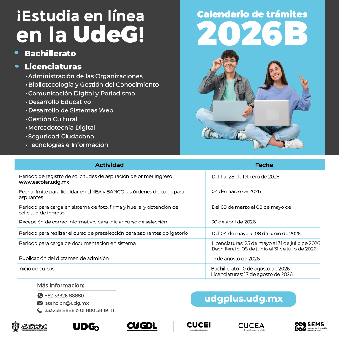 udg_oficial's tweet photo. ¡Estudia a tu propio ritmo y desde donde quieras! 🧑💻🏡
Cursa el bachillerato o una licenciatura en línea con #UDGPlus. 👩💻📚
📅 Regístrate antes del 28 de febrero
💻 https://t.co/YzrcldadE8 https://t.co/lD0GjJs0WT