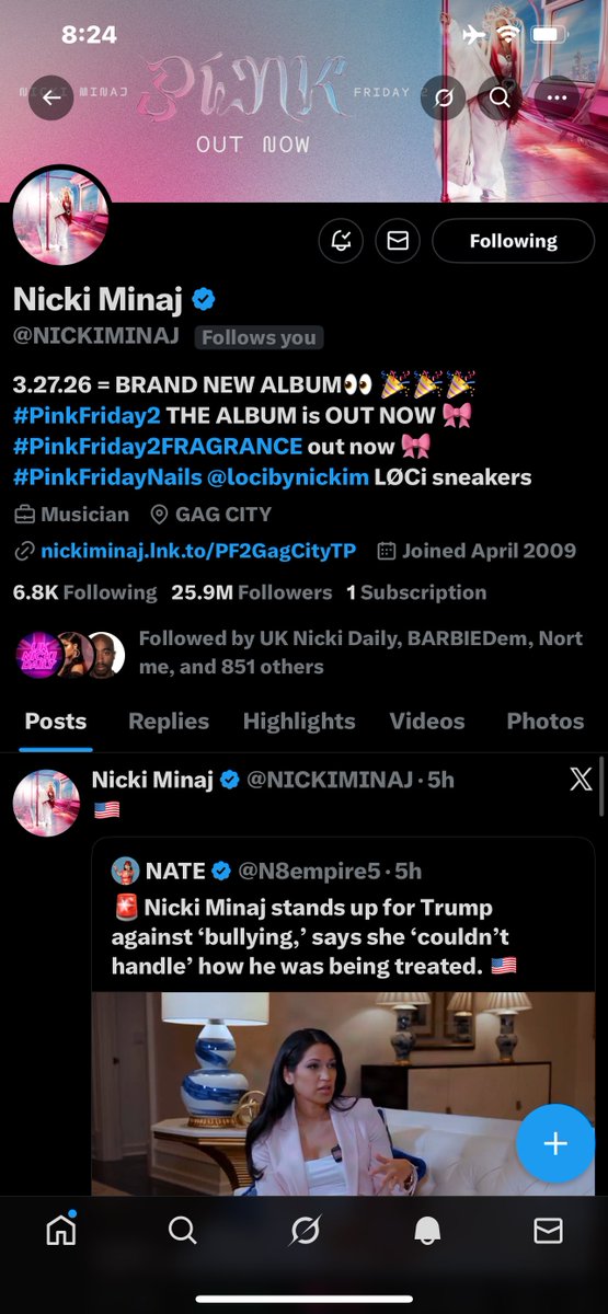 PopRhyme's tweet photo. .@NICKIMINAJ has hit 25.9 million followers—she gained over 200k on X in the last 24 hours! https://t.co/sRHUW2ncCe