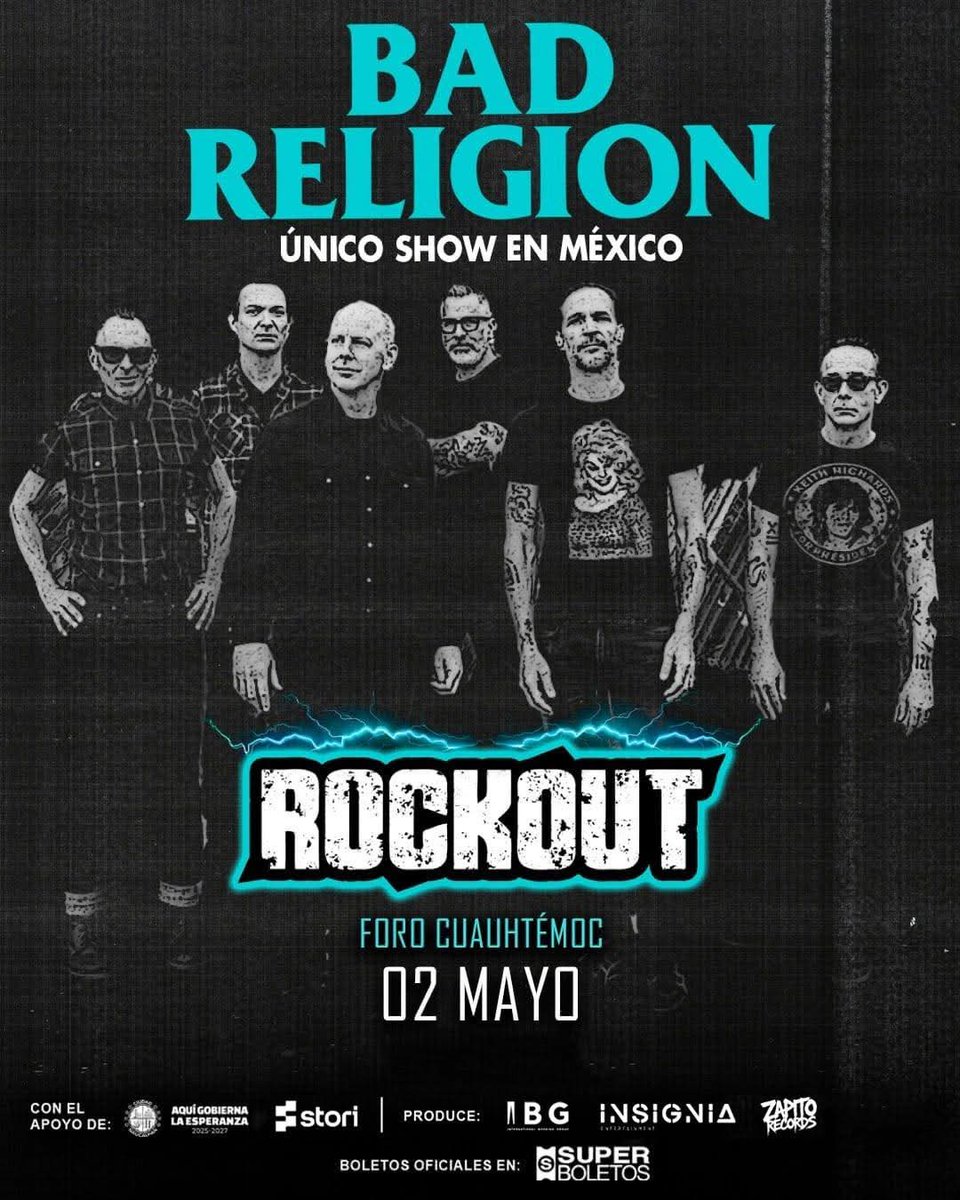 RitmoInolvi's tweet image. Una leyenda absoluta del punk mundial Bad Religion llegará a México para encabezar la primera edición de Rockout México. 🔥💀

📍Foro Cuauhtémoc
📅2 de mayo
🎫Boletos en superboletos 

#BadReligion #RockoutMéxico #PunkRock #PunkLegend