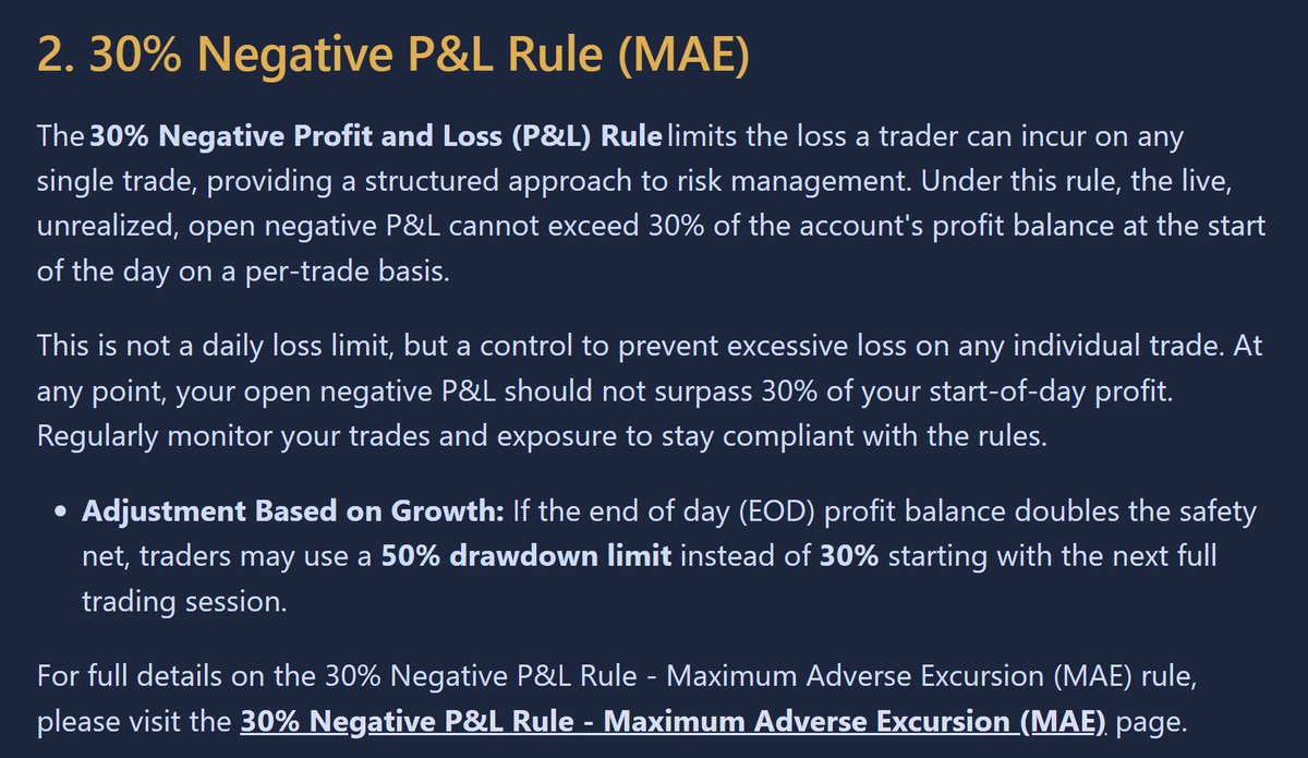 erict_hk's tweet photo. @MrZincx @buzmo_trader The live, unrealized, open negative P&amp;L cannot exceed 30% of the account's profit balance at the start of the day on a per-trade basis.

This one is hard https://t.co/flr6yi4htg