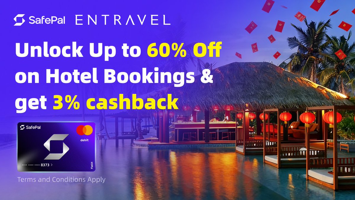 Run far this Year of the Horse 🐎

Book hotels worldwide in the SafePal App with up to 60% OFF using the <a href="/entravelcom/">Entravel</a> Chinese New Year travel red packet

Enjoy exclusive deals plus 3% cashback on every booking

Your good fortune is on the way 
Travel smart