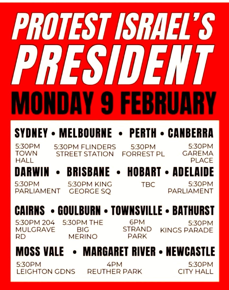 Citizens gathering to talk and walk is “completely legal”.

“In Sydney we will be rallying at Sydney town hall from 5.30pm on Monday 9 February.

“It is completely legal to attend this mass, peaceful gathering in opposition to an ongoing genocide.

“We call on police to
