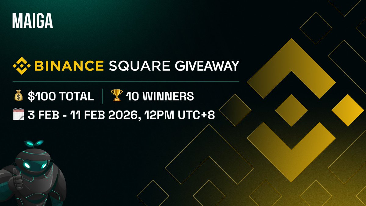 🎁 MAIGA Binance Square Giveaway!

To celebrate our launch on Binance Square 🟡, we are throwing a giveaway to the Maiga community! 

💰 $100 total | 🏆 10 winners
🗓 3 Feb - 11 Feb 2026, 12pm UTC+8 

✅ How to join on Binance Square:

1. Create a @Binance Square account (if you