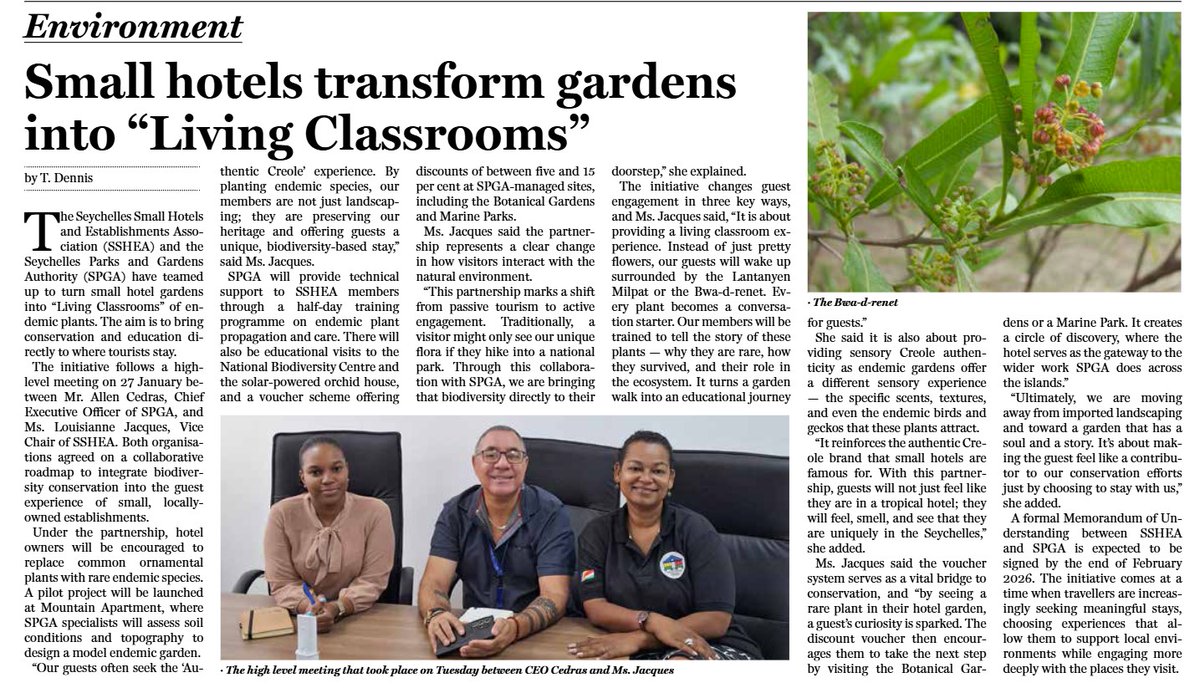 SPGA_Official's tweet photo. We're thrilled to join hands with Seychelles Small Hotels &amp; Establishments Association (SSHEA) in a transformative collaboration—revitalizing small hotels'  gardens with endemic plants that celebrate Seychelles’ natural heritage and biodiversity.

Thank you TODAY in Seychelles. https://t.co/c2KZV3qlrC